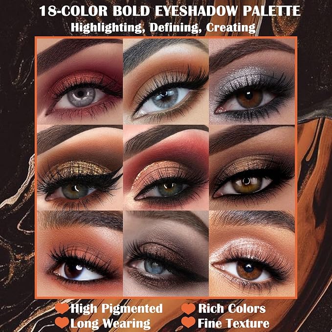 Prism Makeup Matte Eyeshadow Palette Pro 18 Colors Pigmented Shimmer Glitter Eye Shadow Palette, Long Lasting Waterproof Smokey Powder Cosmetics Halloween Makeup Kit (01# Seductress)