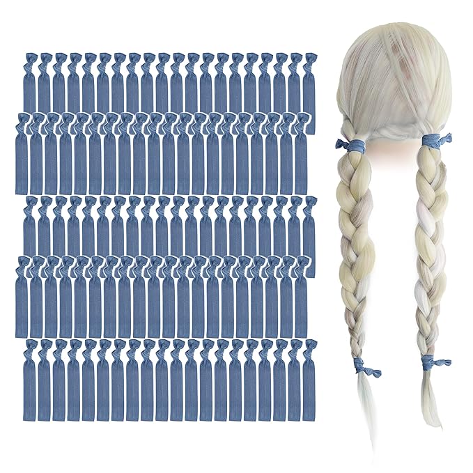 MEEDEE 100 Pack Smoke Blue Hair Ties For Women Blue No Crease Knotted Hair Ties Soft No Damage Elastic Hair Ribbon Ouchless Yoga Elastic Bracelets