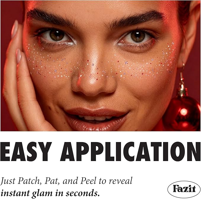 Fazit Makeup Patches - Candy Cane Speckles - Glow Up Make-Up Patches - Cute Glitter Makeup Accessories for Women - Cosmetic Glitter for Face