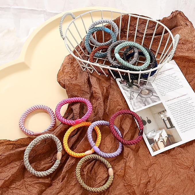 30 Pcs Hair Ties No Damage for Women Girls, High Elastic Braided Hair Ties for Thick Hair, Soft Ponytail Holders, No Crease Hair Bands for Curly Thin Hair Scrunchies (Multicolor Colors)