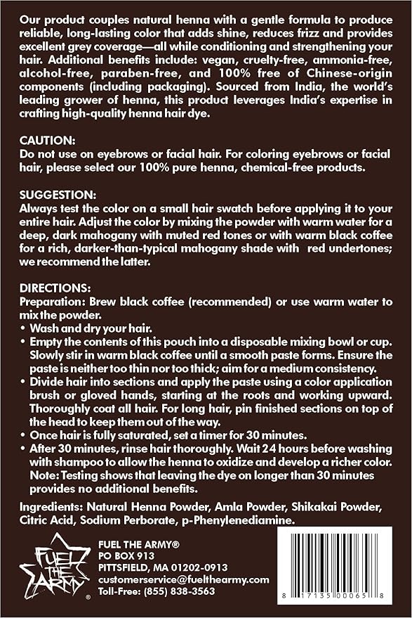 FUEL THE ARMY® 80% Natural Hair Dye 100 Grams (Dark Mahogany)