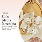 Kitsch & Mickey/Minnie Fabric Rhinestone Scrunchies for Girls and Women, Hair Scrunchies for All Hair Types, Perfect for Updo | Ideal Gifts for Women (Cream) - 1 Piece