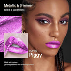 Purple Lipsticks for Women Metallic Lipstick Long Lasting Lip Gloss Metal Shine Lightweight Hydrating Full Coverage Lip Color, DP102 Piggy