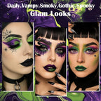 Green Purple Goth Eyeshadow Palette Makeup- 18 Colors Matte Shimmer Metallic Bright & Dark Smoky Gothic Eye Shadows for Halloween Christmas Grinch Witch Beetle-juice Ursula SFX Cosplay Costume Make Up