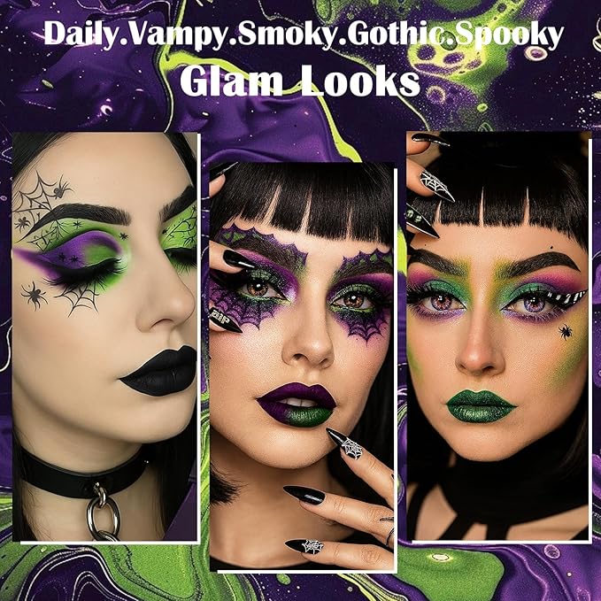 Green Purple Goth Eyeshadow Palette Makeup- 18 Colors Matte Shimmer Metallic Bright & Dark Smoky Gothic Eye Shadows for Halloween Christmas Grinch Witch Beetle-juice Ursula SFX Cosplay Costume Make Up