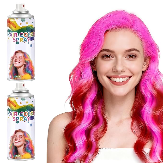 2 Pack hair spray temporary for Girls Women,Washable Hair Dye Spray Non-Sticky Halloween Cosplay Party Crazy Hair Day Hair Coloring Wax (Fiery Red&Pink)