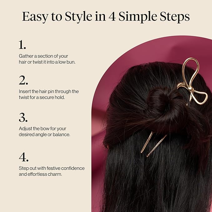 The Grinch x Kitsch Gold French Hair Pin with Bow Design - Durable Metal Hair Pin for Effortless Updos, Half-Up Style | Lightweight & Ideal Stocking Stuffers | Ideal Gifts for Women - 1pc