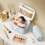 Birthday Gifts for Teen Girls Women, Personalized Initial Makeup Bag Quilted Cosmetic Bag Floral Make Up Bag Travel Toiletry Bag Teen Girl Gifts Trendy Stuff Christmas Gifts for Mom Daughter Friends