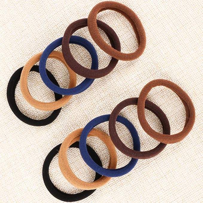 100PCS Large Cotton Seamless Hair Ties Bands, Ponytail Holders, Thick Hair Elastics for Thick Heavy and Curly Hair, 2 Inch in Diameter and 5 Colors by BAOLI