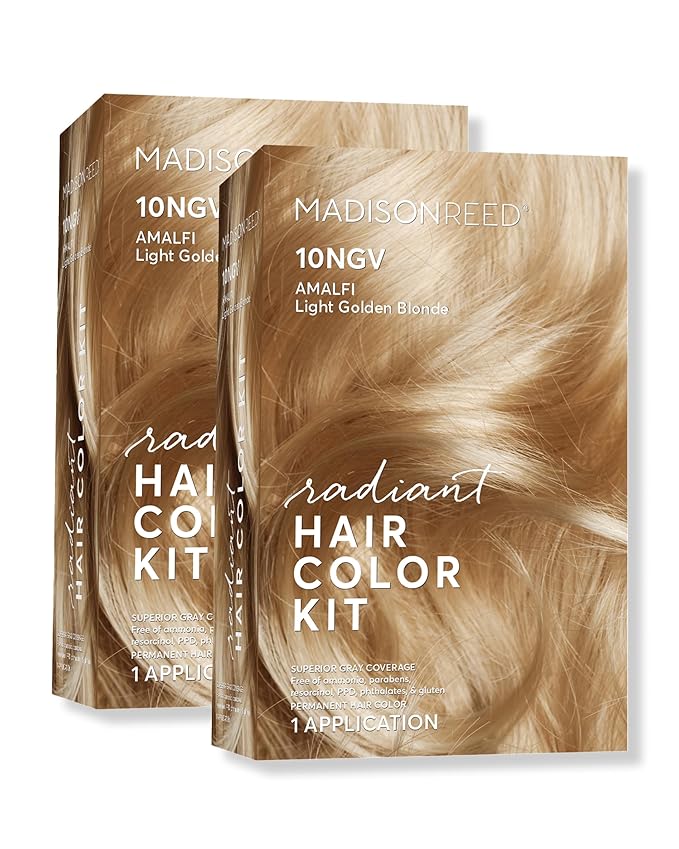 Madison Reed Radiant Hair Color Kit - 10NGV Light Golden Blonde (Amalfi Blonde), Dimensional Gray Hair Blending Permanent Hair Dye, PPD-Free & Ammonia-Free, 2 Pack