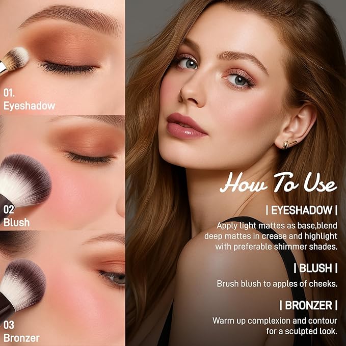 UCANBE Full Size Baked Makeup Palette Set - Includes Blush, Bronzer, 8 Eyeshadows and Brushes, Highly Pigmented All-in-One Face & Eye Compact Powder Beauty Gift Kit for Starter & Pros, Travel Friendly