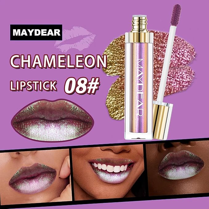Maydear Chameleon Lipstick – Metallic Multichrome Lipstick, Long-Lasting, Fuchsia Green (08)
