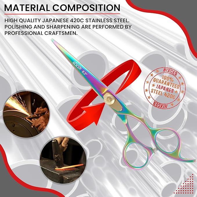 Hair Cutting Scissors -Sharp Razor Edge Blade Hair Shears Series - 6.5" With Fine Adjustment – Stainless Steel Hair Scissors Professional For Men, Women & Babies (Rainbow)