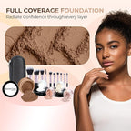 16pc Beginner Mineral Makeup STARTER KIT with 10 BRUSH SET (5gm)Sample Size Foundation, Primer, Blush, Bronzer, Setting Powder for Learning, Occasional Use & First Time Users, Travel Size Kit (Cocoa)