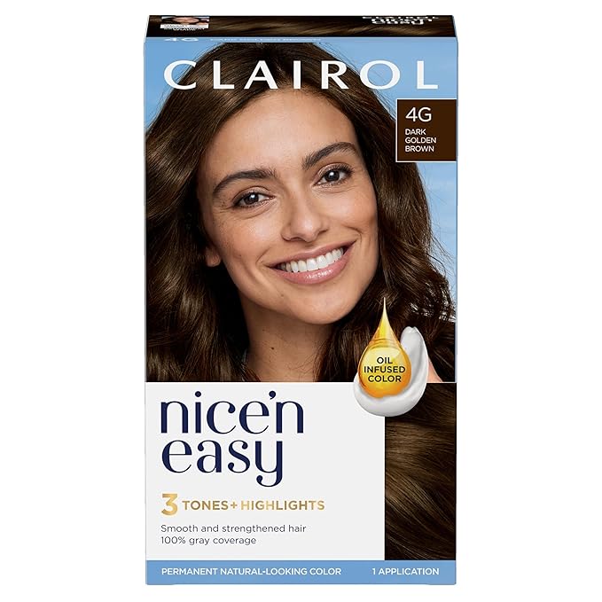 Clairol Nice'n Easy Permanent Hair Dye, 4G Dark Golden Brown Hair Color, Pack of 1