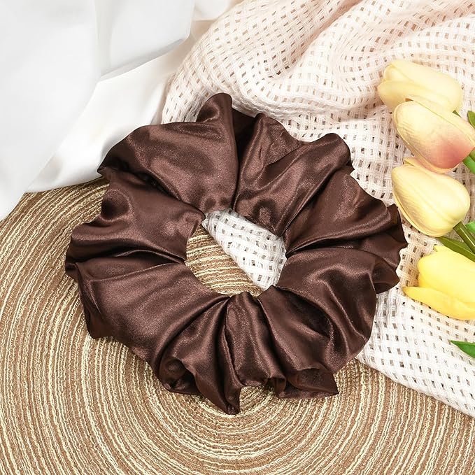 CEELGON Dark Brown Big Satin Scrunchie6.5 Inches Jumbo Scrunchies Silky Hair Ties Oversized Ponytail Holderfor Thick Curly Hair Extra Large Hair Accessories for Women (Espresso)