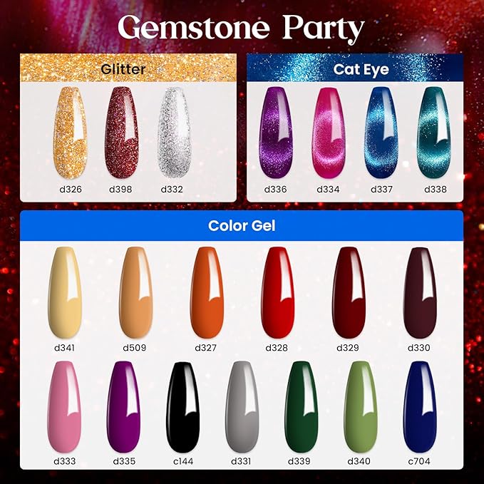 Beetles Winter Gel Nail Polish 20 Winter Colors Cat Eye Gel Polish Set Gift Spree Burgundy Red Purple with Magnet Pen Base Top Coat DIY Salon Manicured Soak Off UV LED Gifts for Women Gemstone Party