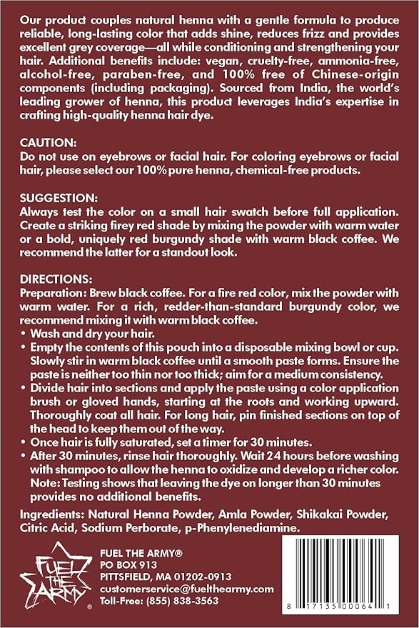 FUEL THE ARMY® 80% Natural Hair Dye 100 Grams (Fiery Burgundy)