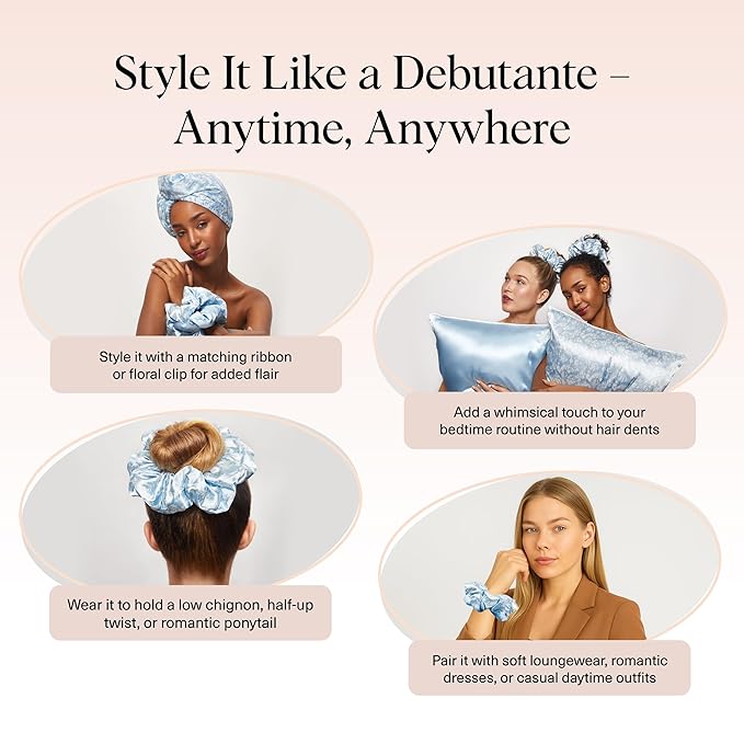 Bridgerton x Kitsch Satin Scrunchies for Women, No Snag, No Tugging, Soft & Comfortable Scrunchies for Girls, Perfect for Day or Night | Ideal Gifts for Women - Toile De Blue