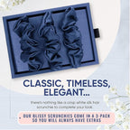 Blissy Silk Scrunchies (3 Pack) - 100% Pure Mulberry Silk - 22 Momme 6A High-Grade Fibers Scrunchie for Straight & Curly Hair - Preventing Breakage, Tangling, & Creasing (Blue Regular)