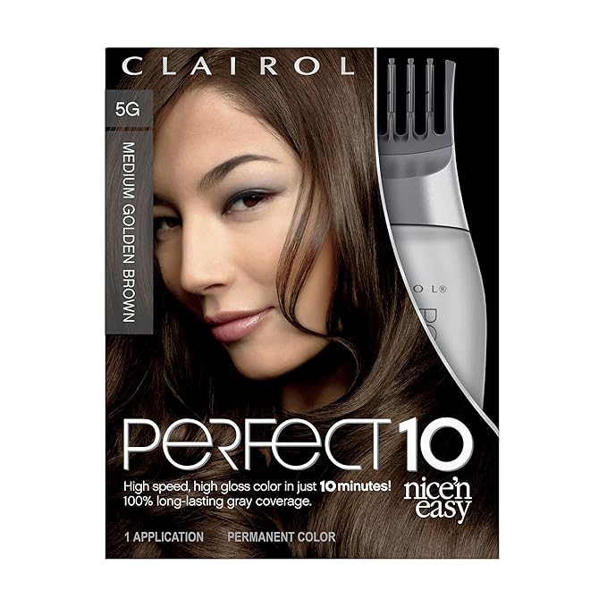 Clairol Nice‘n Easy Perfect 10 Permanent Hair Dye, 5G Medium Golden Brown Hair Color, Pack of 1