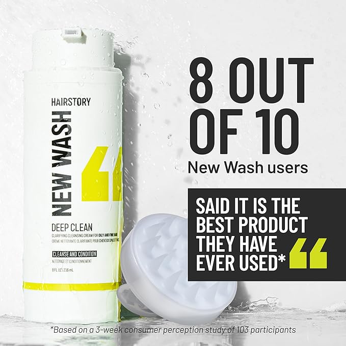 Hairstory New Wash Deep Clean Refill, Clarifying Cleansing Cream for Oily & Fine Hair, Detergent Free Shampoo & Conditioner Alternative, 20oz