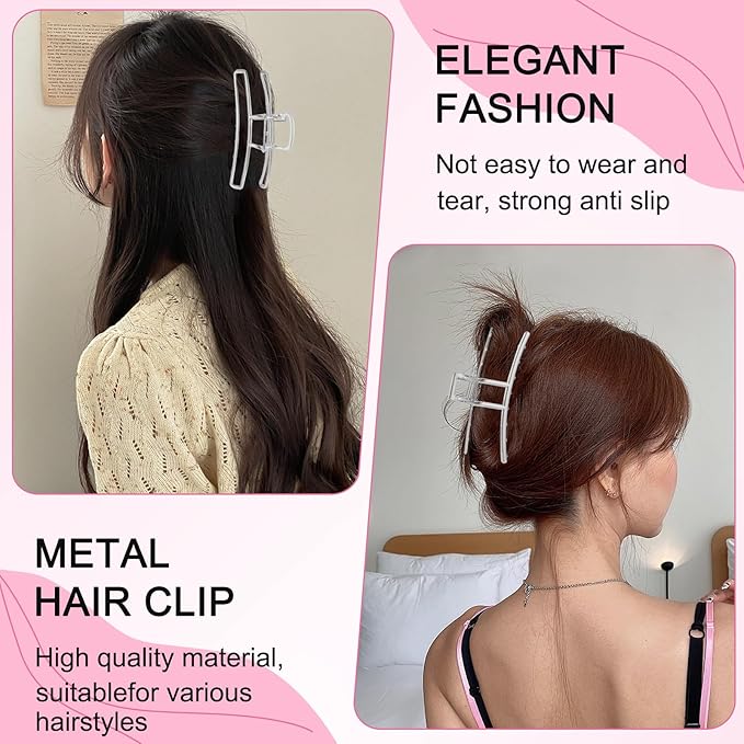 LUKACY 6 Pack Large Metal Hair Claw Clips - 4 Inch, Perfect Big silver claw clips hair clips for Women and Thinner, Thick hair styling,Strong Hold, Fashion Hair Accessories (Style 1 Silver)