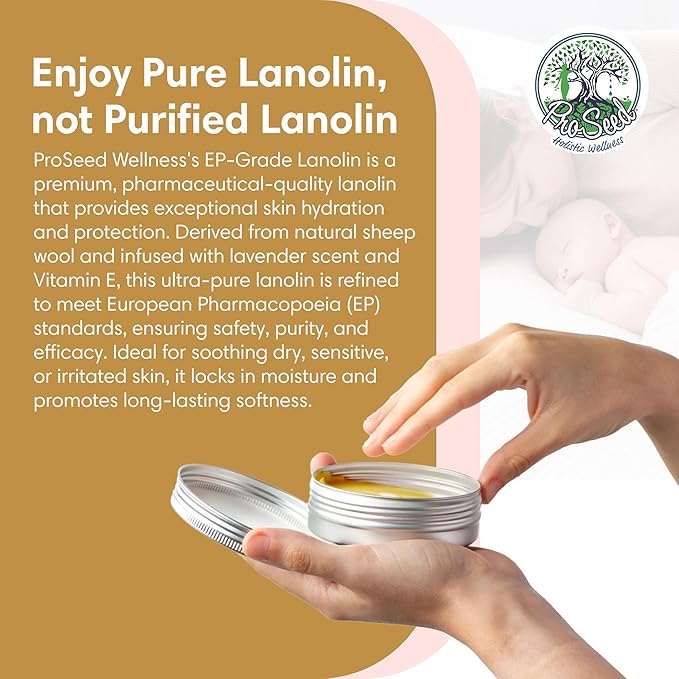 ProSeed Handmade Lanolin Cream with Lavender & Vitamin E – Nursing Balm for Breastfeeding, Baby Care & Dry Skin – Gentle Moisturizer for Hands, Face, Pets – Soothes Diaper Rash & Windburn – 1.5oz