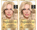 L'Oreal Paris Superior Preference Luminous Fade-Defying Permanent Hair Color, Hair Dye For Up to 9 Weeks of Radiance, Light Ash Blonde 9A, 1 Hair Dye Kit (Pack of 2)
