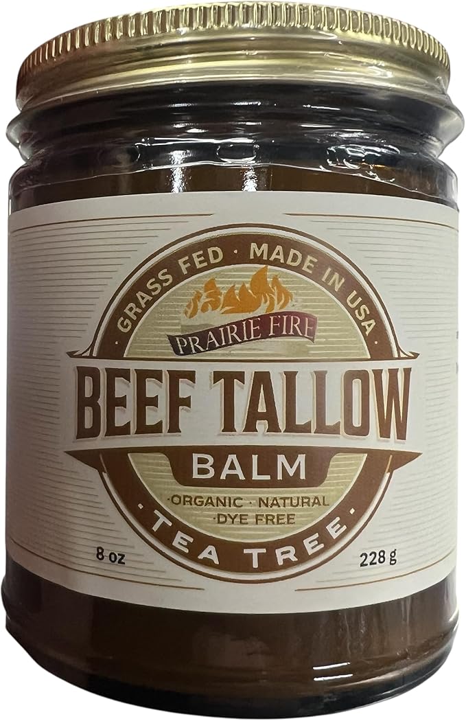 Grass Fed Beef Tallow Balm - 8 oz - Made in USA - Organic Grass Fed and Finished - Moisturizing Skin Care Tea Tree