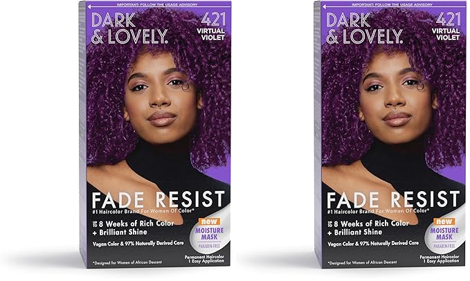 Softsheen-Carson Dark and Lovely Hair Dye, Fade Resist Hair Color with Conditioning Mask, Virtual Violet, 1 Kit (Pack of 2)
