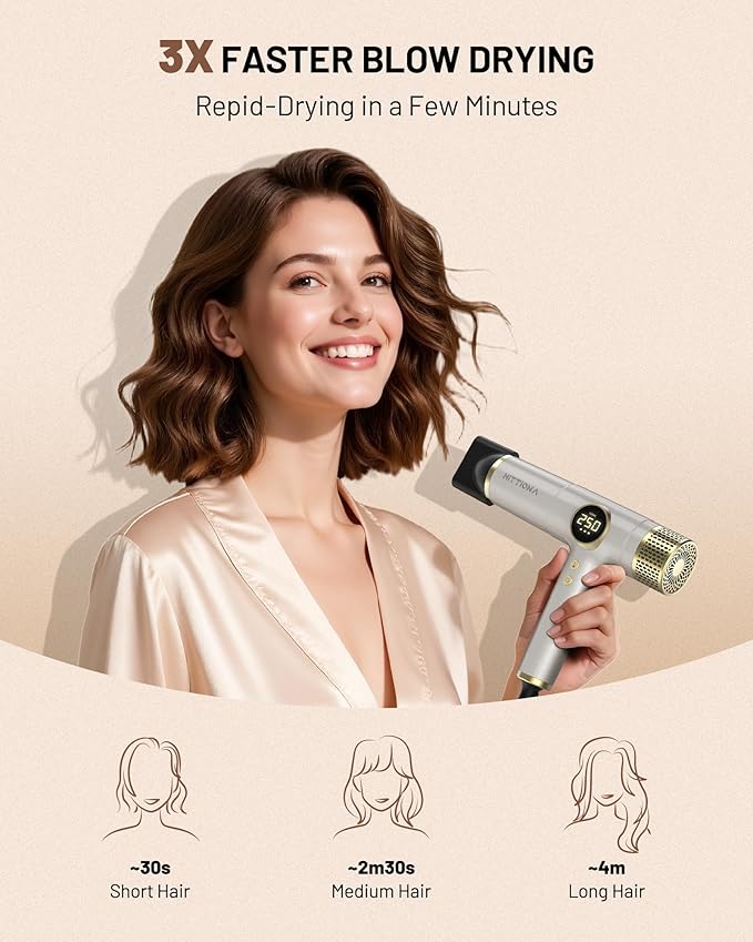 Dual Voltage Travel Hair Dryer with Magnetic Diffuser - 2000W High-Speed Ionic Hair Dryers Gift for Women Men, Fast Drying, Low Noise, Lightweight, No Heat Damage, European Travel 110V-240V, Gold