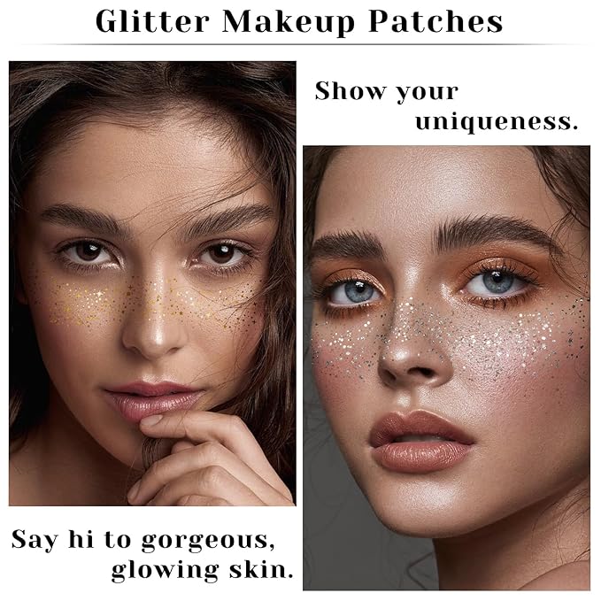 24PCS Glod and Sliver Glitter Freckles Face Tattoo, Gold Freckles Temporary Face Tattoos, Body Face Glitter for Women Girls, Waterproof Long-Lasting Party, Festival, Concert Makeup Accessories