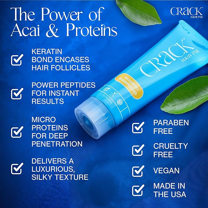 Crack HAIR FIX Shampoo with Twist Bottle | Moisturizing & Strengthening Sulfate-Free Formula | Protects Against Dryness, Reduces Breakage & Restores Shine | 8.5 Oz / 241 G