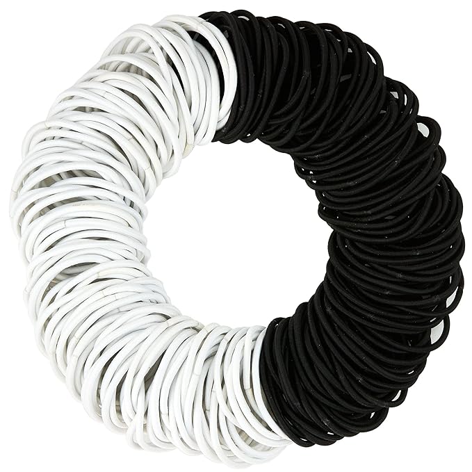 Expressions 216-Piece Hair Ties, 4mm Elastics Black & White Value Pack, No Metal Durable Ponytail Holders for Women, Suitable for Thick, Curly, and All Hair Types