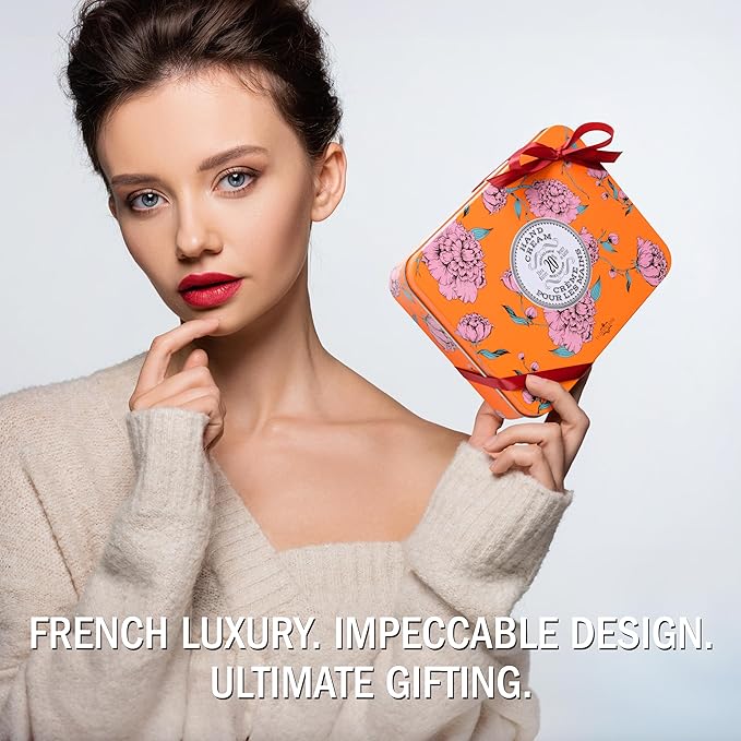 La Chatelaine Hand Cream Trio Tin, Gifts for Mom, Natural Hand Lotion Gift Set, Made in France 20% Organic Shea Butter (Gardenia, Cinnamon Orange, Passion Fruit or Orange, Oud Rose) 3 x 1 fl. oz