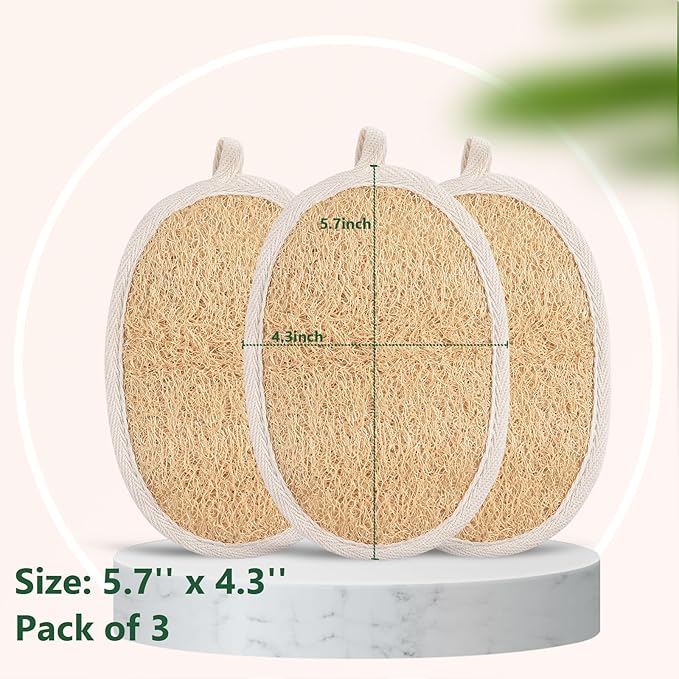 3 Pack Natural Loofah Exfoliating Body Scrubber, Exfoliating Loofah Sponges, Face Exfoliator Scrubber, Facial Loofah for Men and Women