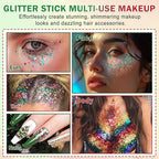 Christmas Body Glitter Stick, Face Body Glitter Gel Holographic Hair Glitter Halloween Chunky Sequin Waterproof Face Paint Stick Glitter Makeup for Women