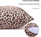 2 Pack Satin Pillowcase with Latent Zipper, Adjustable Satin Eye Mask for Sleeping and Satin Volume Scrunchie for Hair and Skin, Standard Size (Brown,Leopard Style)