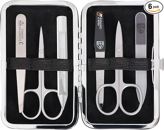 3 Swords Germany - brand quality 6 piece manicure pedicure kit set - stainless steel nail care tools - Made in Solingen Germany (500)
