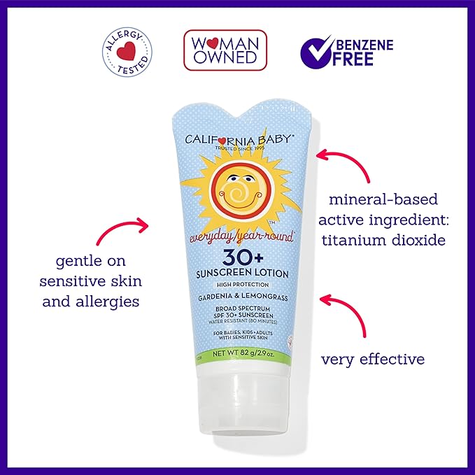 California Baby Everyday SPF 30+ Sunscreen | Mineral Based | Titanium Dioxide | Travel Size Baby Sunscreen for Face + Body | Floral Scent | 2.9oz
