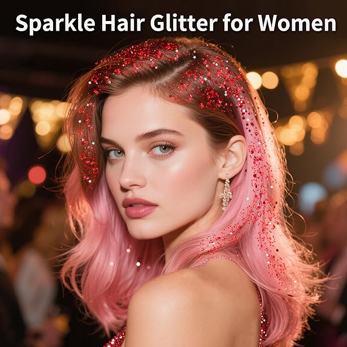 MEICOLY Red Face Body Glitter Stick,Hair Glitter Stick for Women,Sparkle Chunky Glitter Makeup for Halloween Mardi Gras,Waterproof Face Glitter for Party Rave Festival