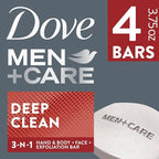 Dove Men+Care Men's Bar Soap Deep Clean 4 Bar More Moisturizing Than Bar Soap Effectively Washes Away Bacteria, Nourishes Your Skin 3.75 oz