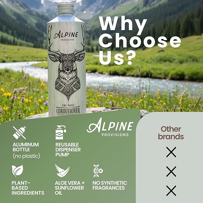 Alpine Provisions Natural & Organic Conditioner with Cedar & Sandalwood – Moisturizing Hair Conditioner with Aloe Vera, Sunflower Oil & Essential Oils – Sulfate-Free, Vegan, Plant Based – 16.9 fl oz
