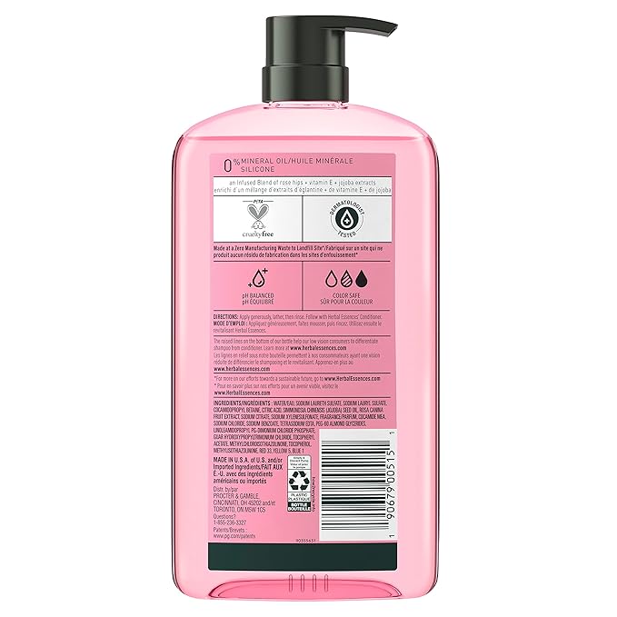 Herbal Essences Rose Hips Shampoo - Smooth, Shiny Hair with Vitamin E & Jojoba, Safe for Color Treated Hair, Floral Scent, Cruelty-Free, Dermatologist-Tested, 29.2 Fl Oz