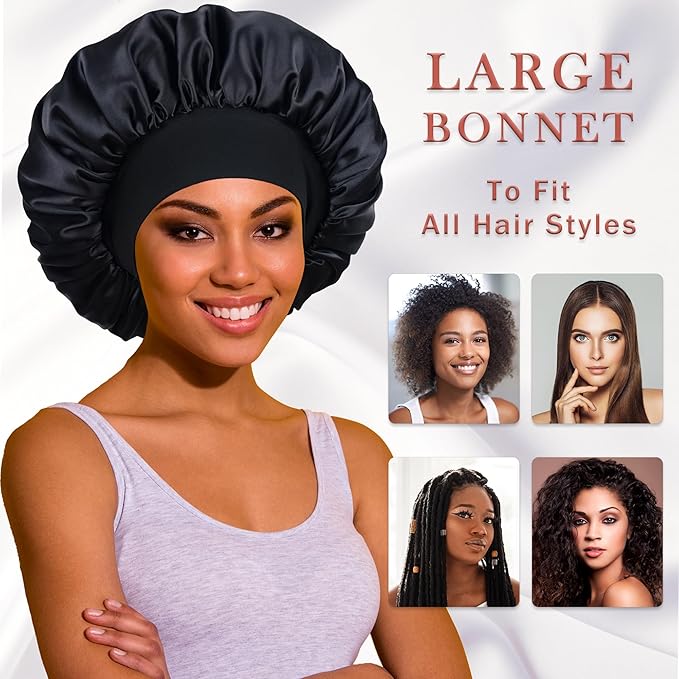 Silk Bonnet for Sleeping Women, Satin Hair Sleep Bonnets for Curly Hair Braids, Double Layer Large Wide Band Sleep Cap