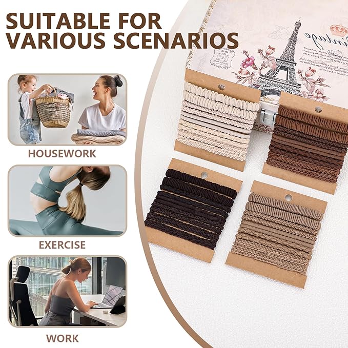 Pony tails hair ties for thick or thin hair, no damage,black,white strong bands for women or girl, Boho 40pcs,elastics hairtyes hair tie bracelets for Mother's Day,Valentine's Day,Christmas gifts.