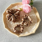 3 Pieces Satin Scrunchies Set for Hair No Crease Elastic Hair Ties for Women and Girls (Light Brown)
