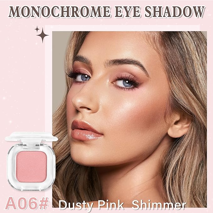 Pink Shimmer Single Eyeshadow Makeup Powder Palette，High Pigment Blendable Formula Eye Make-up for Women，Neutral Eye Shadow，sombras para ojos，Longwear Waterproof，Vegan & Cruelty-Free，Eyeshadow Gift