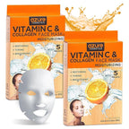 Azure Cosmetics Vitamin C & Collagen Face Mask - Dermatologist Tested Moisturizing Sheet Mask for Dry Skin - Firms, Tones & Smooths Fine Lines - K-Beauty Skincare - Made in Korea - Pack of 10